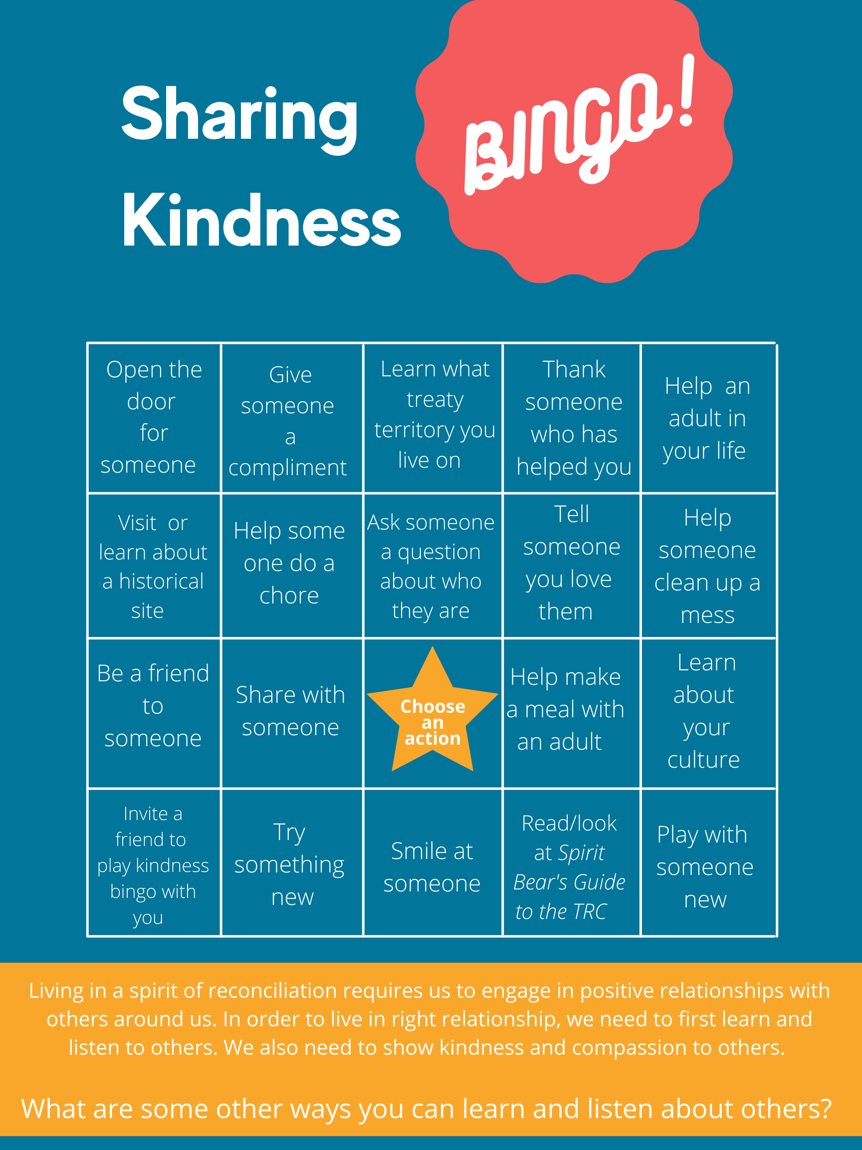 As a family, work together to fill out all of the bingo squares!