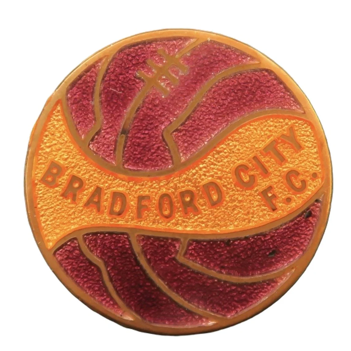 A circular rubber stamp with the design of a basketball, featuring the words 'Bradford City F.C.' in the middle.