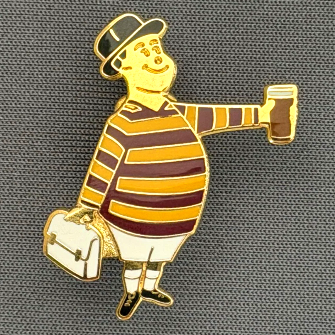 Reference Number: BCGEN086
Size: H 28.8 mm x W 20.9 mm
Pin Type: Brooch Pin
Plating: Gold
Value: £20
Manufacturer: Bradford City Badges
Comments: City Gent Beer, White Briefcase. One Off Badge.