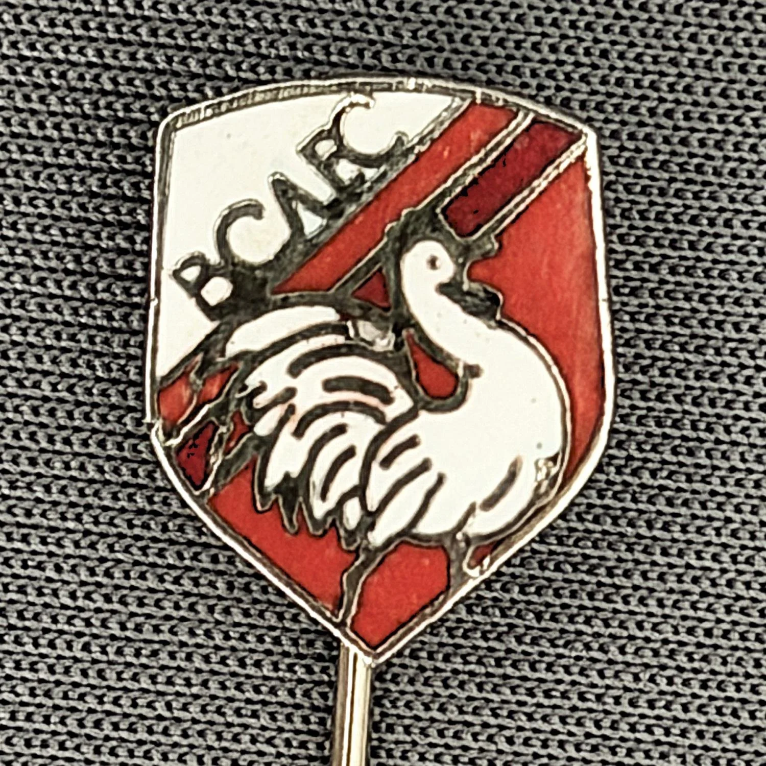 Reference Number: BCBAN005
Size: H 13.8 mm x W 10.9 mm
Pin Type: Stick Pin
Plating: Antique Silver
Value: £15
Manufacturer: C.R. Moore Ltd
Comments: Small Bantams Crest
