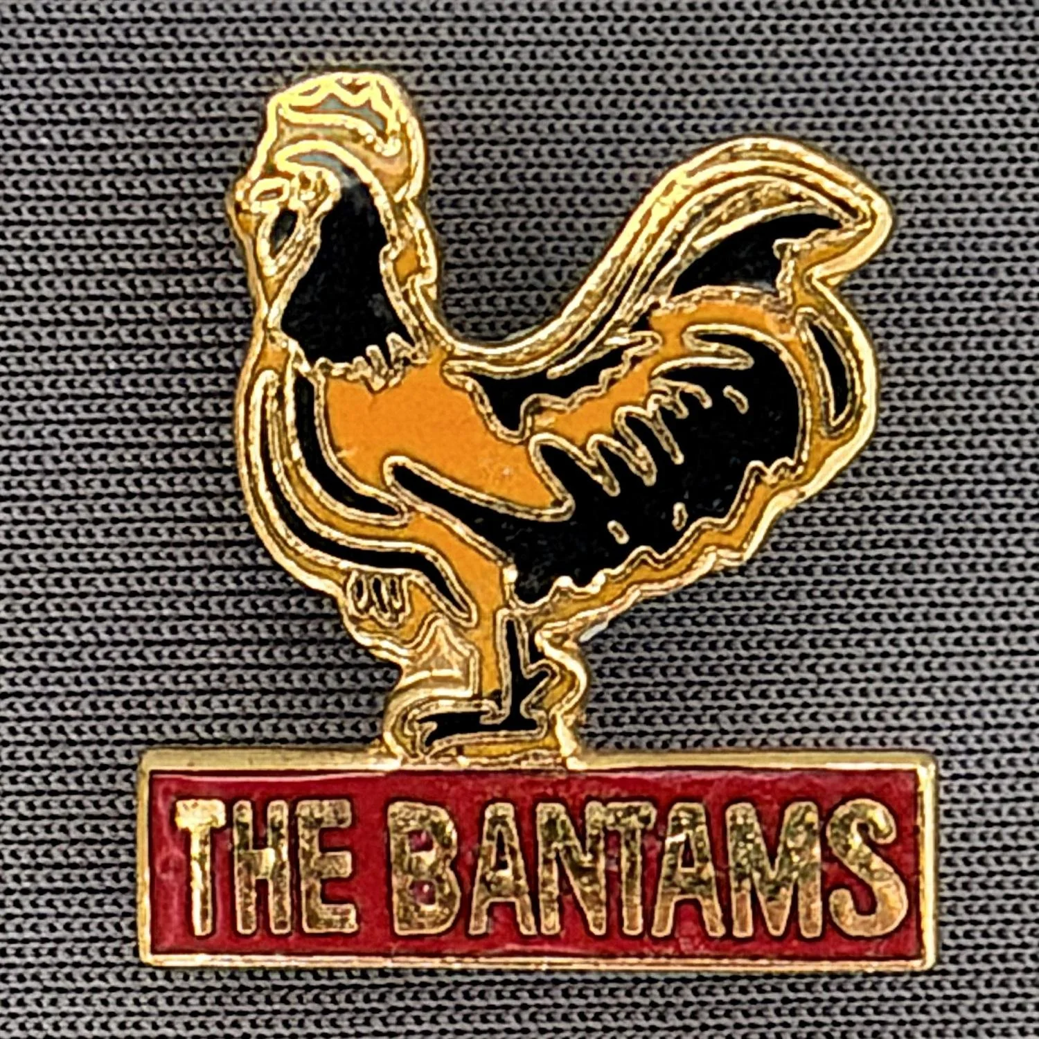 Reference Number: BCBAN007
Size: H 21.8 mm x W 19.5 mm
Pin Type: Metal Clutch
Plating: Gold
Value: £10
Manufacturer: Unknown
Comments: The Bantams Crest