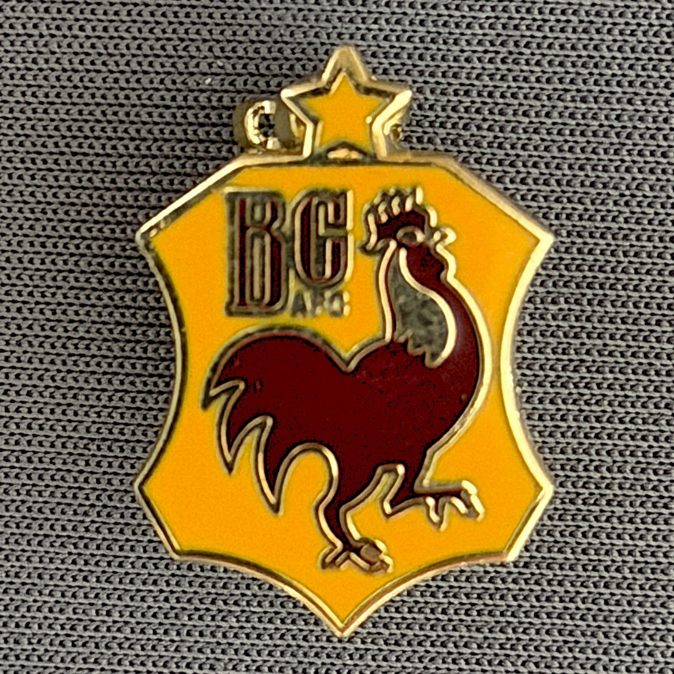 Reference Number: BCBAN040
Size: H 20 mm x W 14.2 mm
Pin Type: Brooch Pin
Plating: Gold
Value: £6
Manufacturer: Unknown
Comments: Amber & Claret, Bantam Crest Shield, Small Version