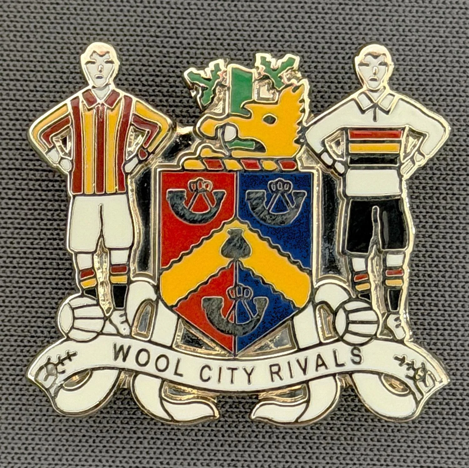 Reference Number: BCEVE039
Size: H 22.8 mm x W 25.2 mm
Pin Type: Brooch Pin
Plating: Silver
Value: £8
Manufacturer: Paraders
Comments: Wool City Rivals, Bradford City, Bradford Park Avenue 1930s