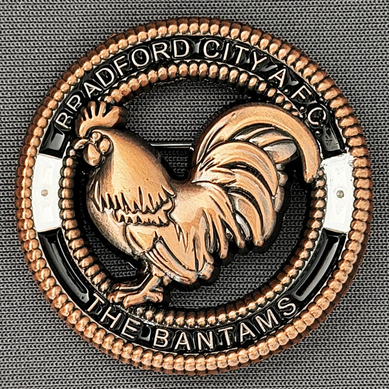 A sheriff's badge with a skull design, surrounded by a beaded border and the text 'Padford City Sheriff Bantam'.
