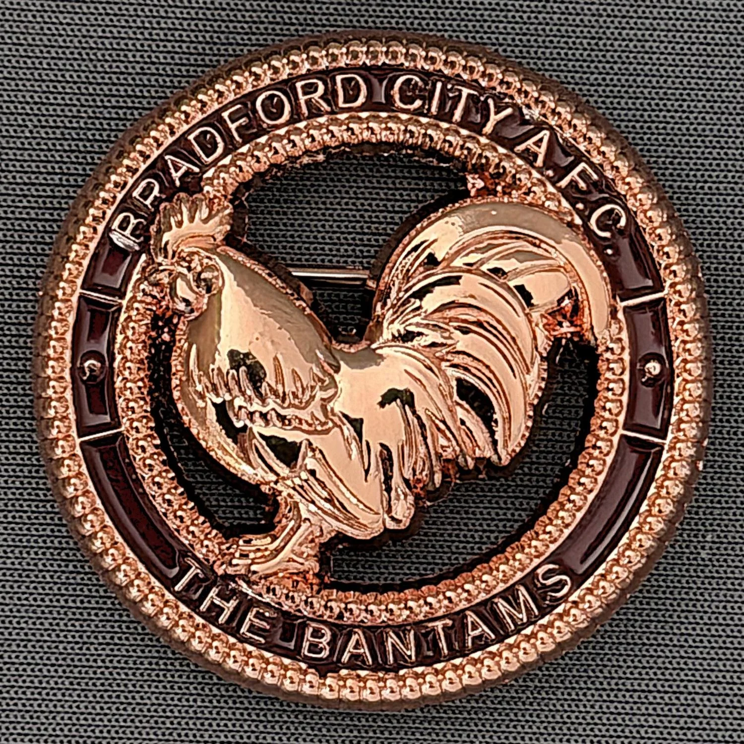A circular badge with a rose gold panther in the center. The outer ring of the badge has the text "REED FORD CITY A F A" and "YOUR BANK, ALWAYS" around the circumference, with a decorative beaded border.
