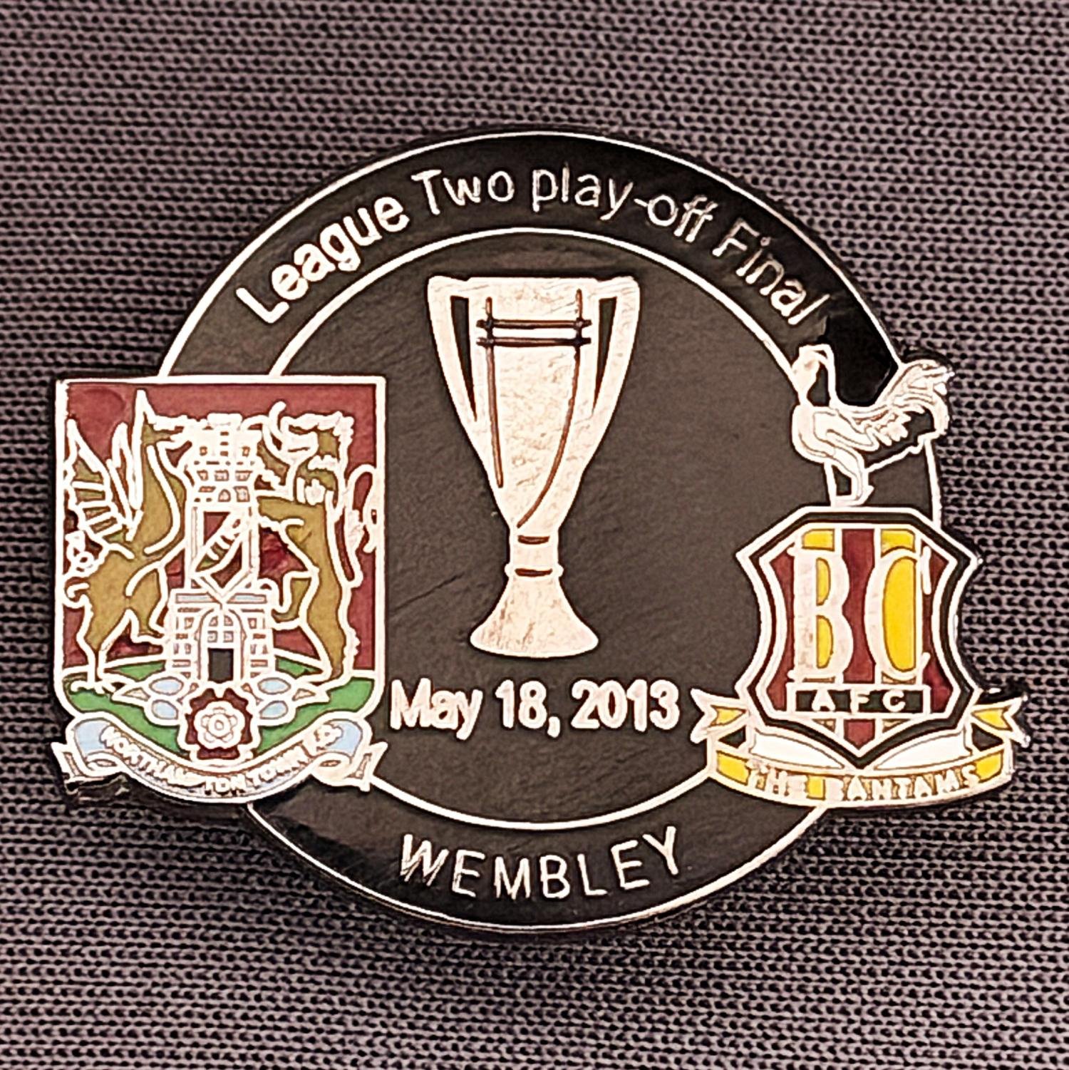 Reference Number: BCOFIX031
Size: H 23.7 mm x W 28.4 mm
Pin Type: Metal Clutch
Plating: Antique Silver
Value: £4
Manufacturer: Dan Lloyd
Comments: League 2 Play Off Final City v Northampton Town 2013, Black Version