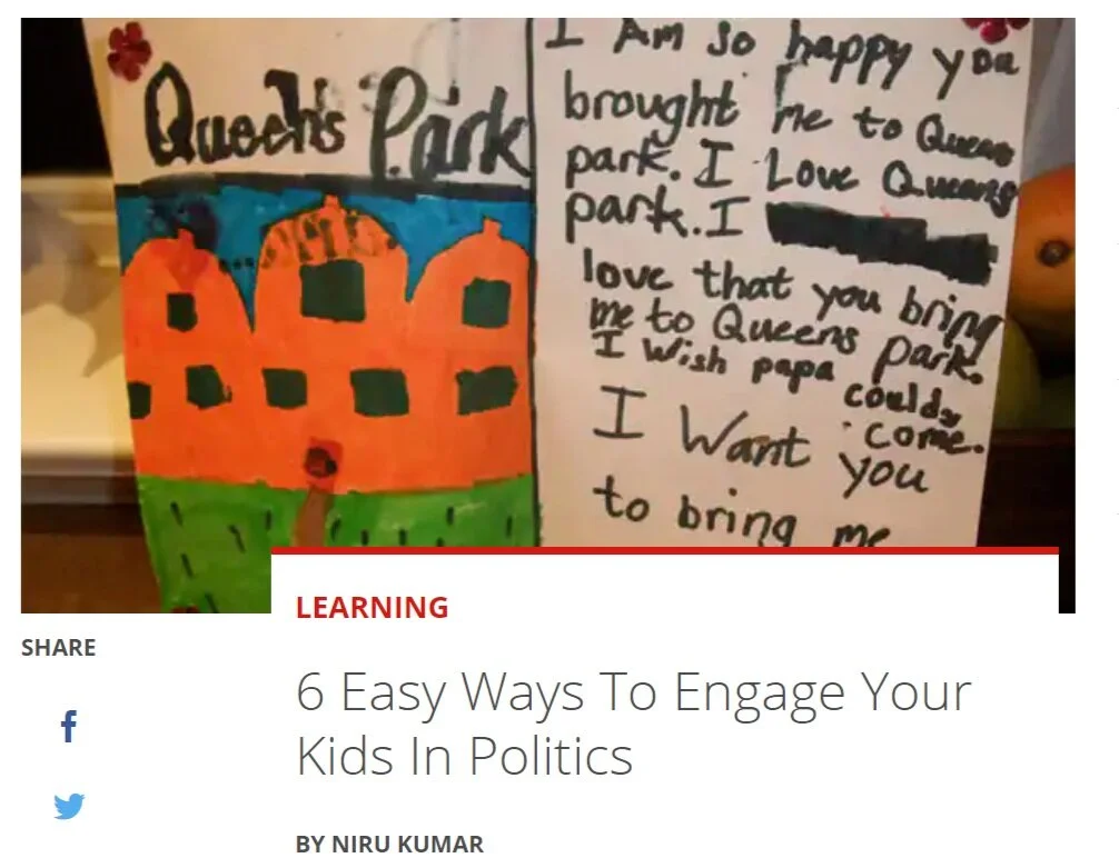Check out this parent’s tips on engaging your kids in politics