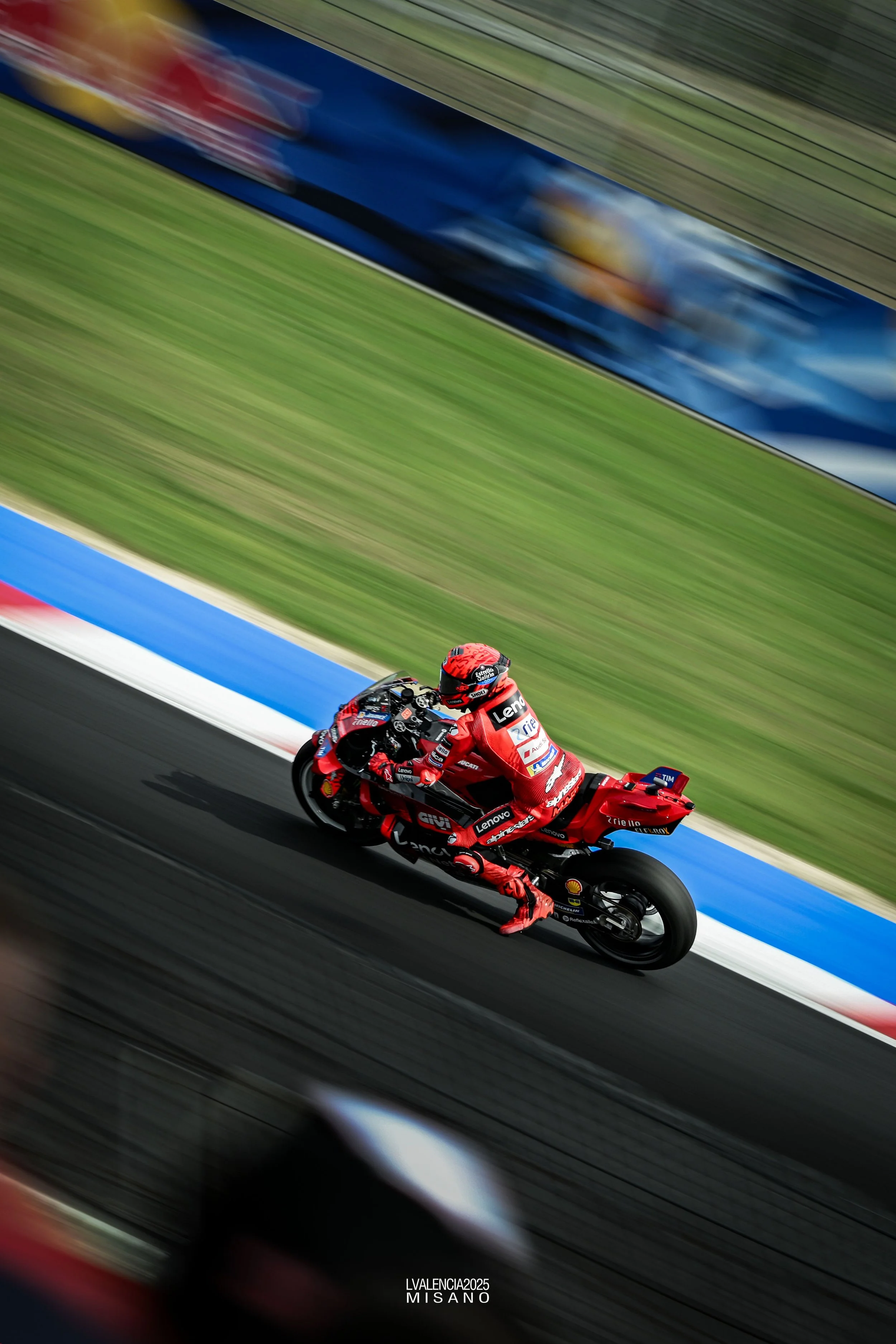 Marc Marquez entering turn 8 at Misano GP 2025