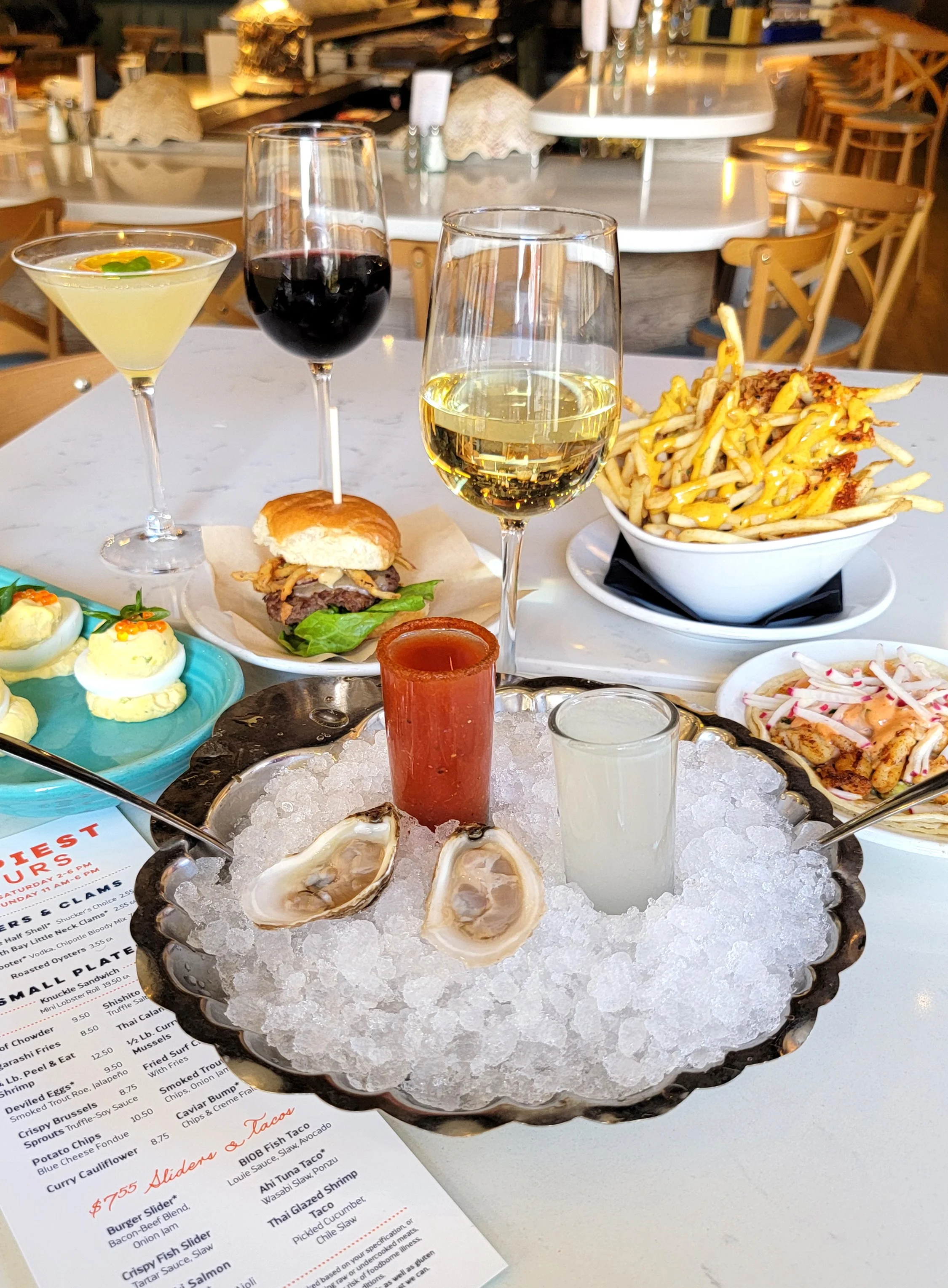 Food and drinks served at Happy Hour.