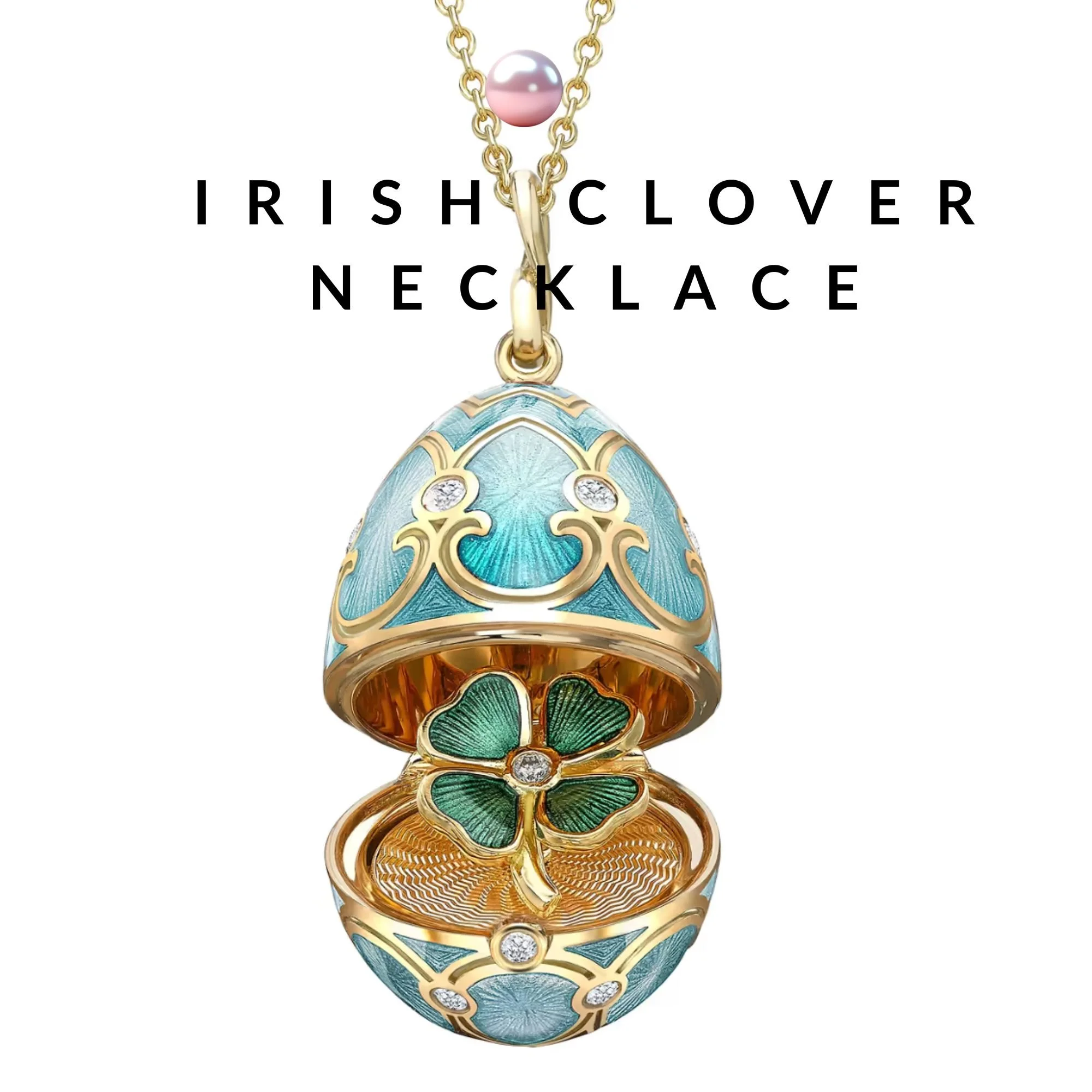 Emerald Irish clover locket necklace with gold detailing – lucky charm pendant