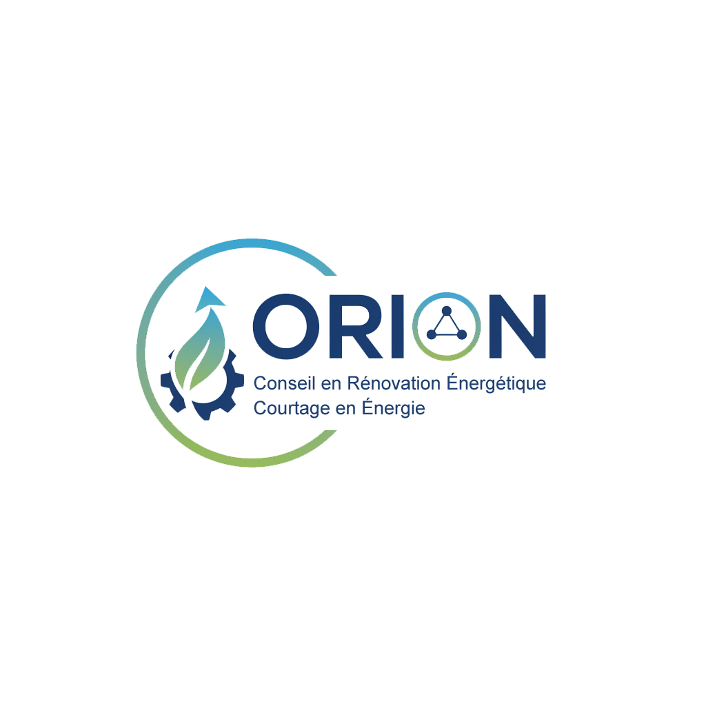 Logo d'Orion avec un symbole de feuille et une icône de science ou technologie