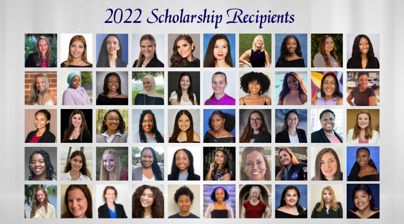 Collage of 46 individual portraits of scholarship recipients from 2022, arranged in five rows with "2022 Scholarship Recipients" title at the top.