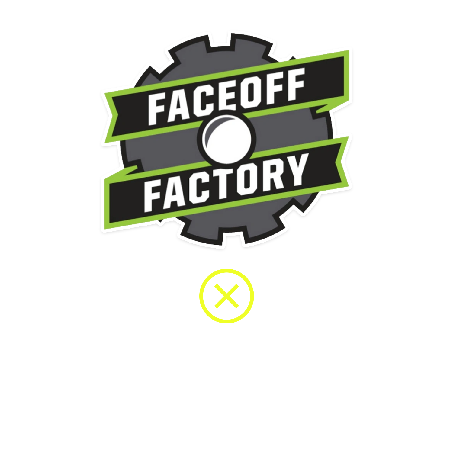 Logo for FaceOff Factory featuring a gear and hockey puck design