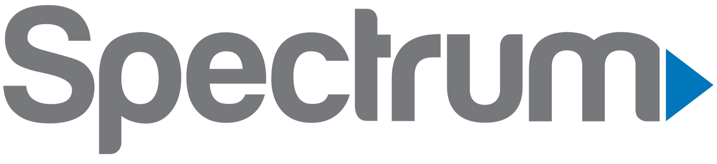 Spectron logo with a grey text and a blue play button symbol.
