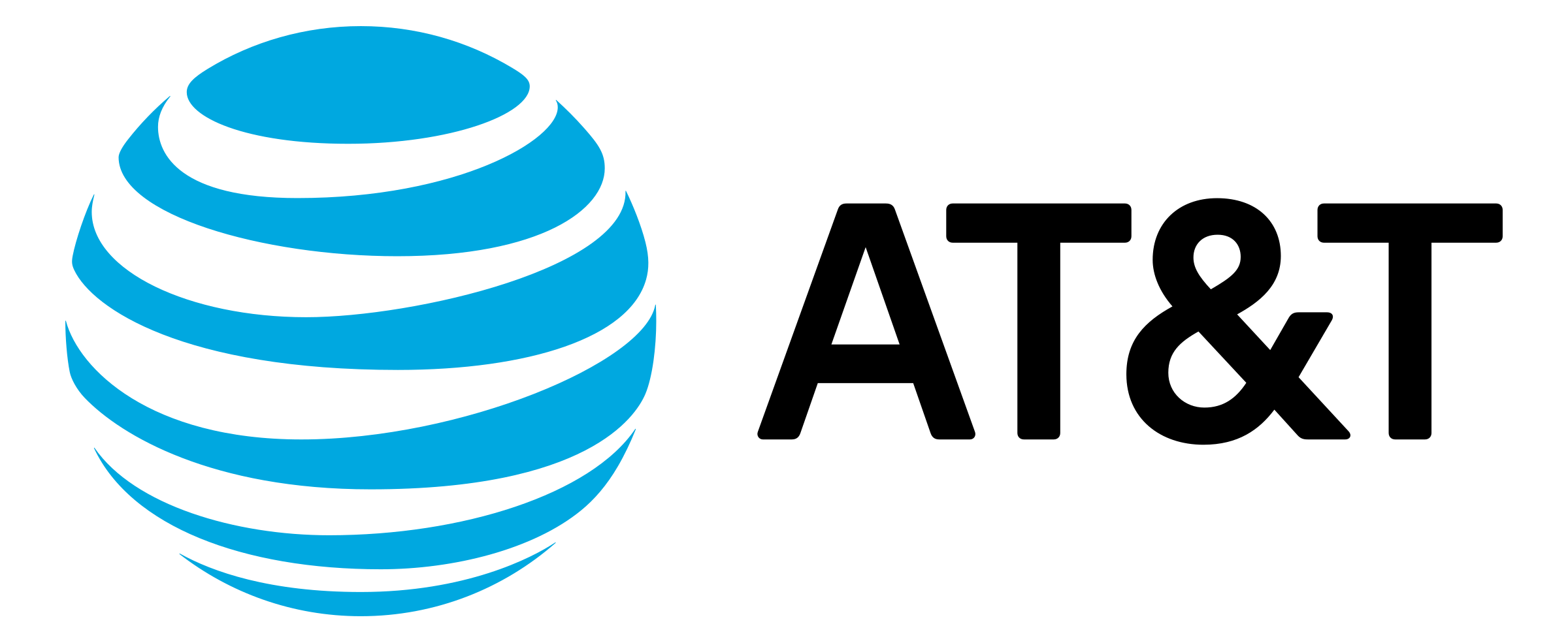 AT&T logo featuring a blue globe with black stripes and the text "AT&T" in black