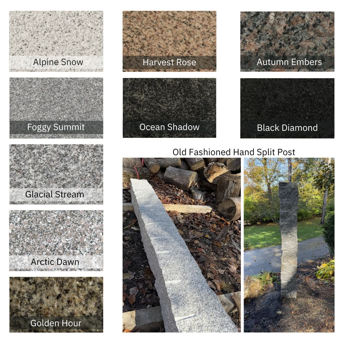 selection of granite posts in varying colors