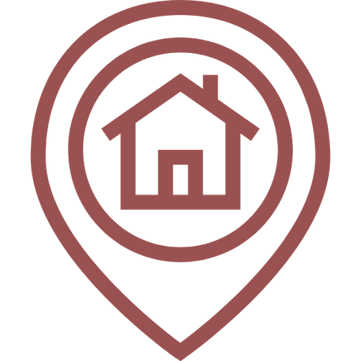 A home icon inside a location pin.