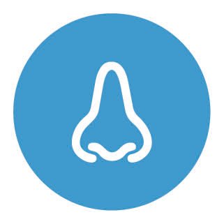 White outline of a nose inside a blue circular background.