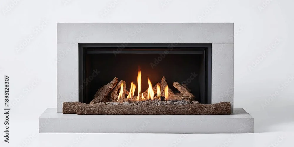 Natural gas fireplace with realistic logs and flames