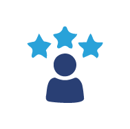 Icon depicting a person with three stars above their head, representing recognition or achievement.