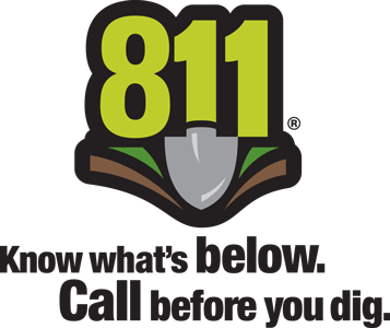 811 Call Before You Dig safety logo with shovel icon