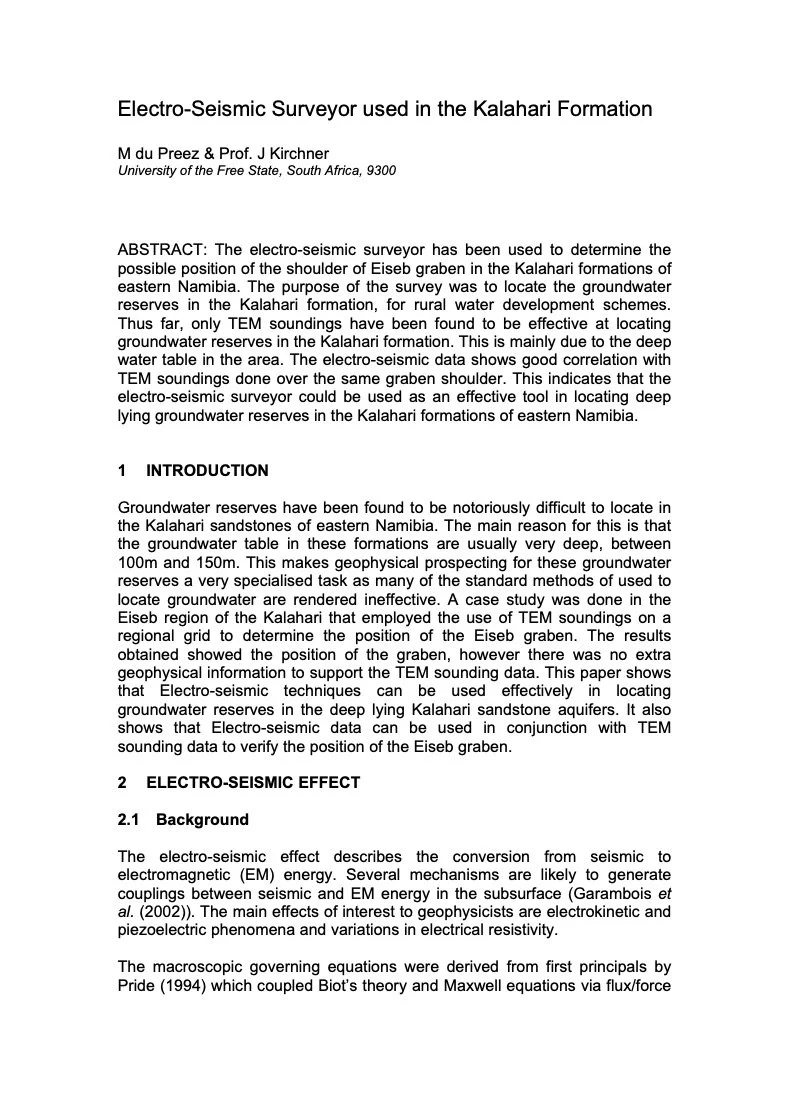 Paper - Electro-Seismic Surveyor used in the Kalahari Formation