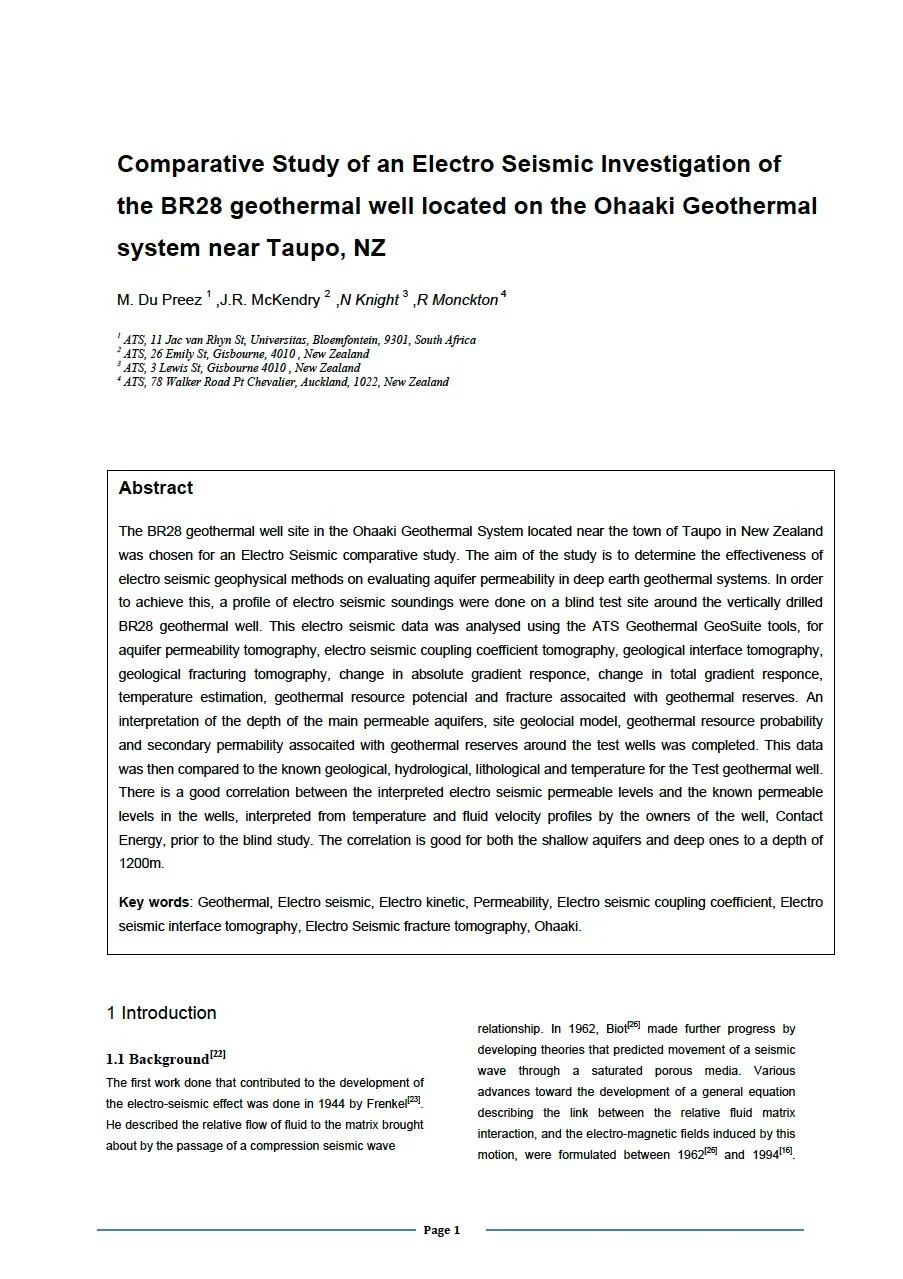 Comparative Study of an Electro Seismic Investigation of the BR28 geothermal well located on the Ohaaki Geothermal system near Taupo, NZ