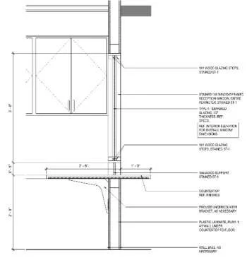 Architectural drawing of a shower enclosure detailing dimensions and structural components.