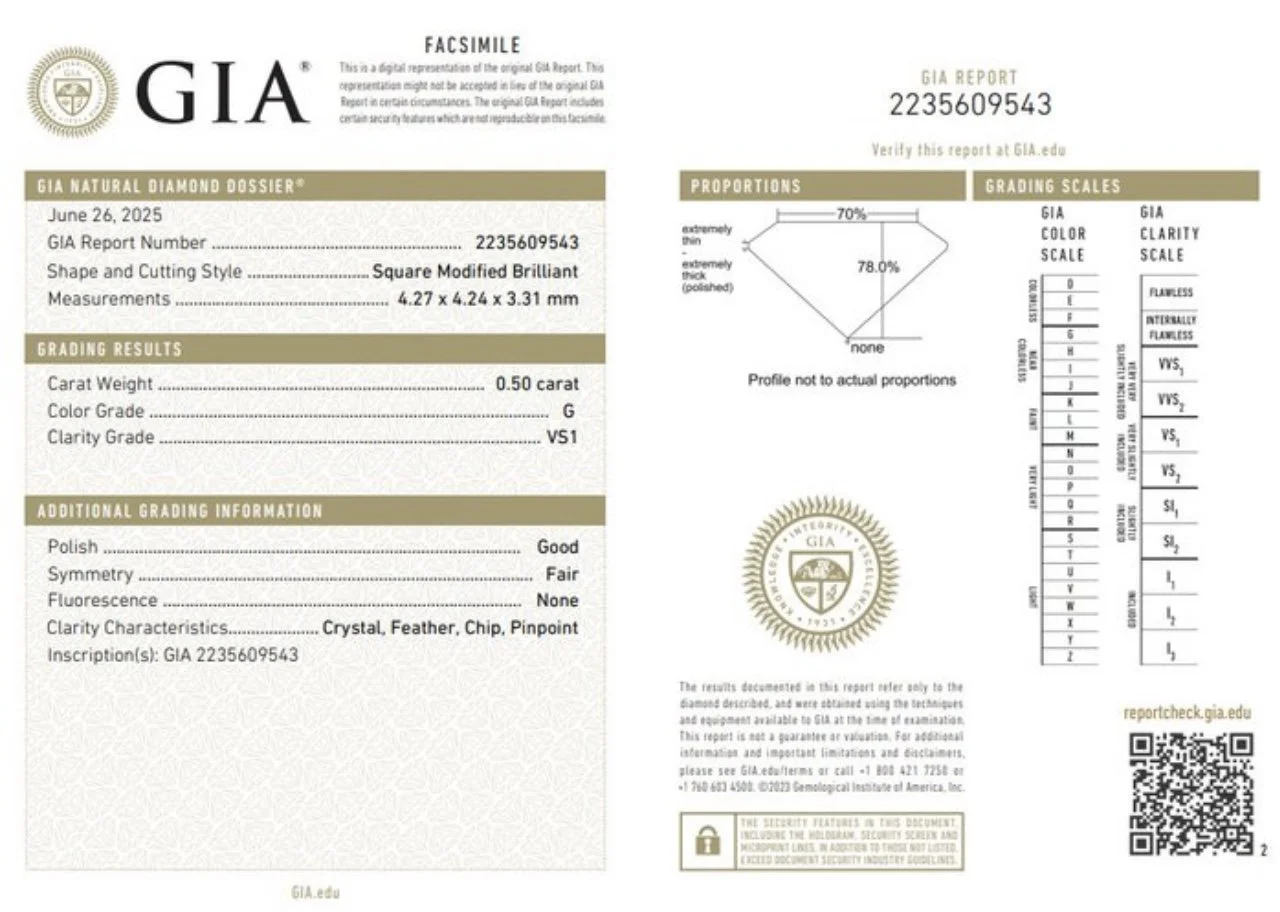 GIA diamond certification for a bespoke 1V1 LONDON engagement ring.