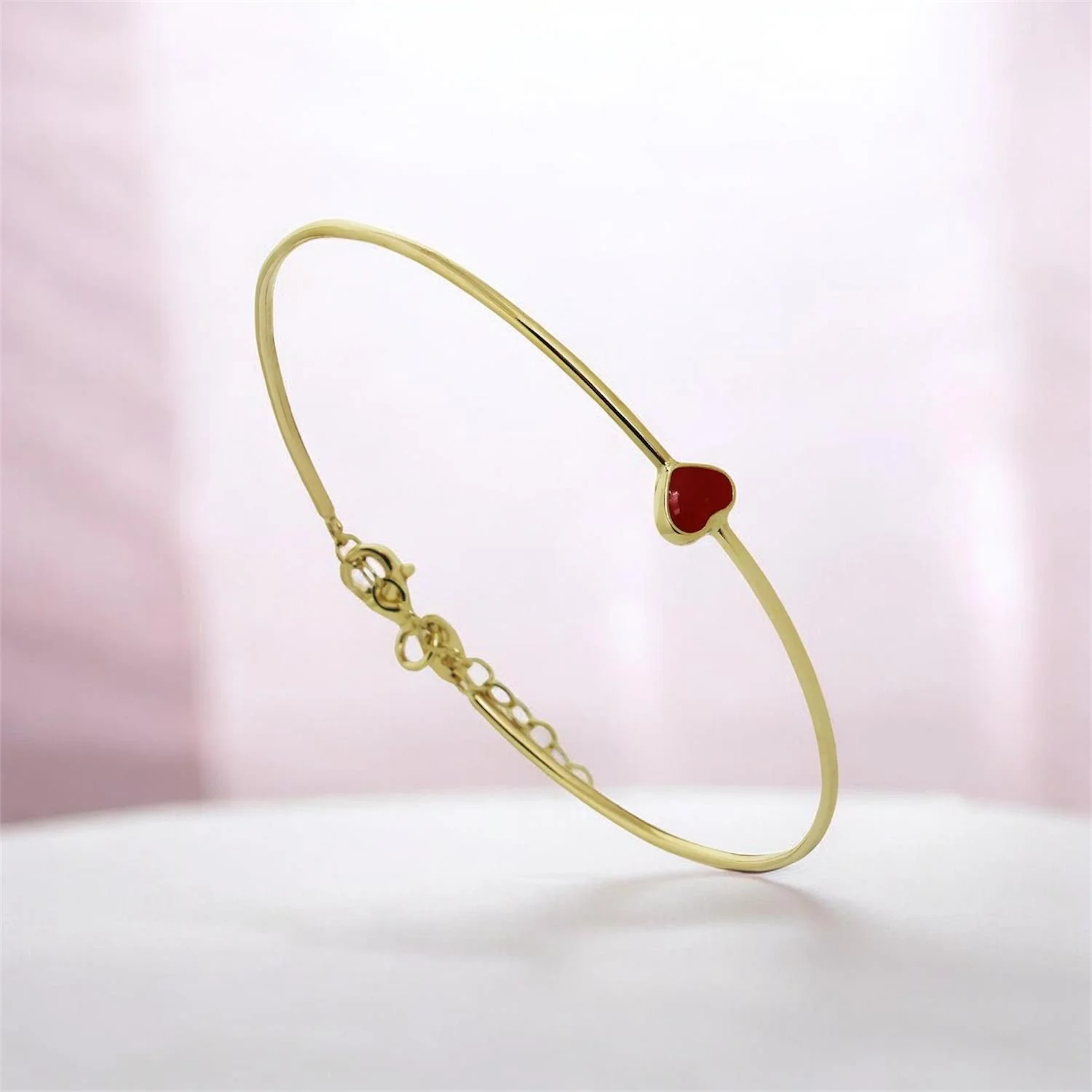 9ct Yellow Gold Red Heart Bangle -