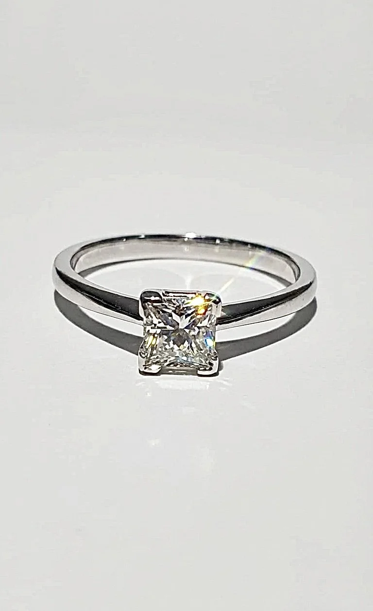 Handcrafted 0.50ct princess cut diamond engagement ring in 9ct white gold