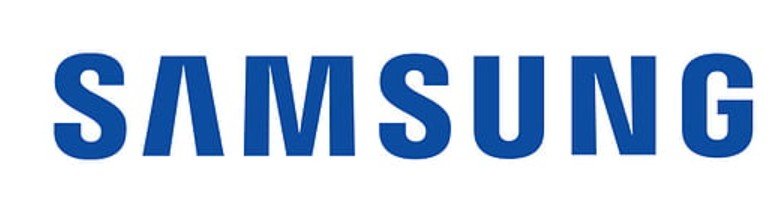 Samsung logo in blue on a white background