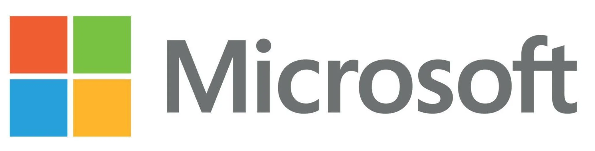 Microsoft logo with colored squares and the word 'Microsoft' in gray text.