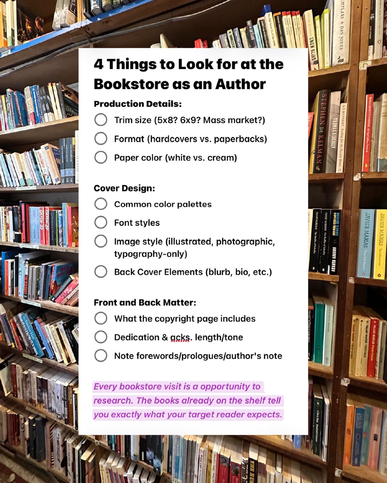 🔖 SAVE THIS FOR YOUR NEXT BOOKSTORE TRIP 🔖

If you find yourself asking if you&rsquo;re doing things &ldquo;right&rdquo; or &ldquo;standard&rdquo; when self-publishing, the answers are typically right in front of you!

Seeing what big publishers ar