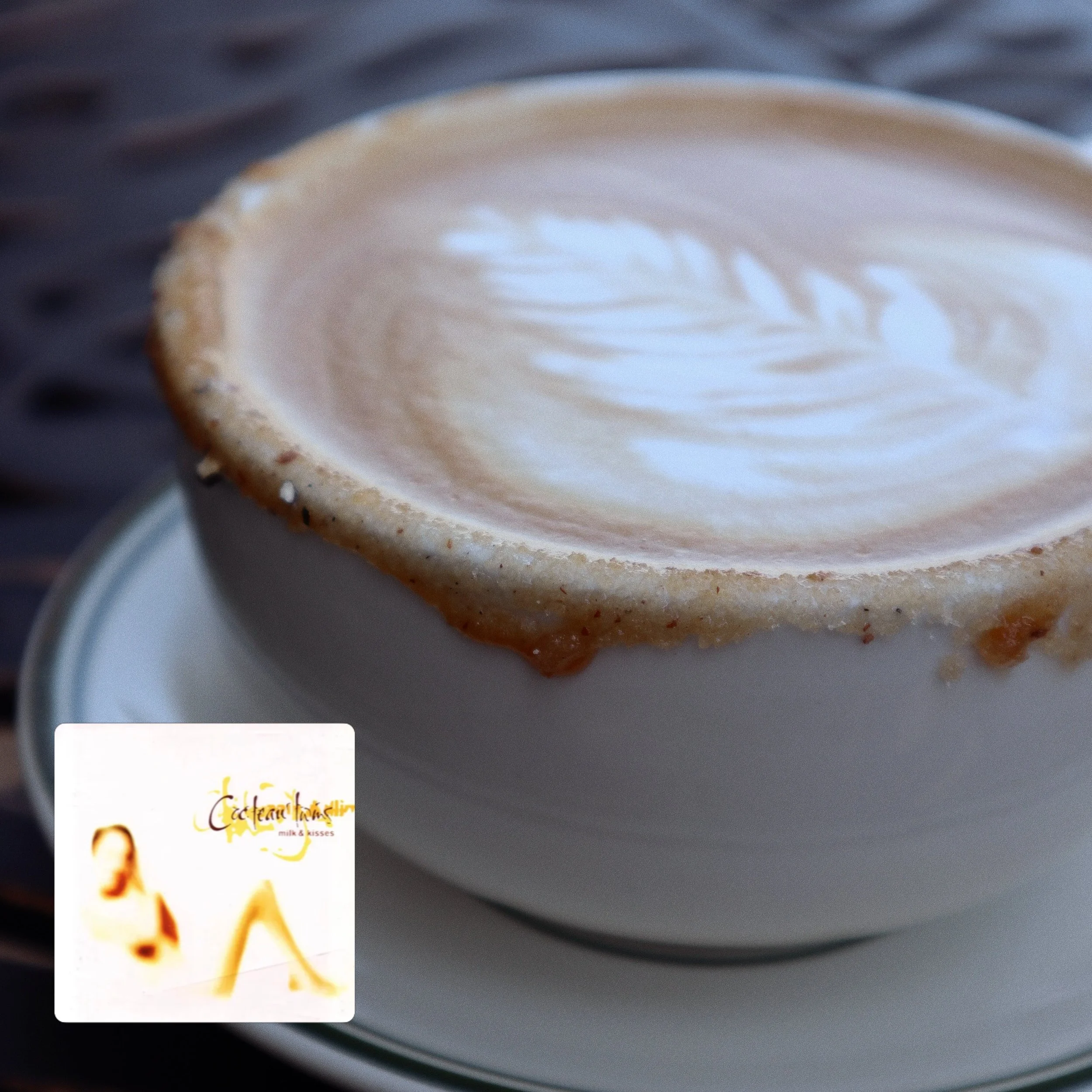 - milk &amp; kisses - 

Named after the 1996 Cocteau Twins album that&rsquo;s our Fall staple, this is our take on a campfire-side pumpkin spice.

Latte with roasted sweet potato, smoky black cardamom, and molasses syrup. Dusted with walnut bitters-i