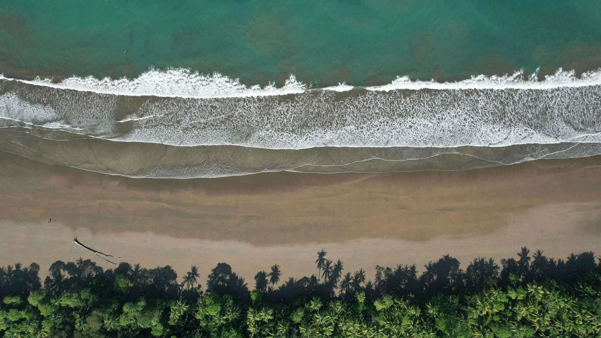 Aerial view of the Pacific Ocean in Costa Rica’s Central Pacific, where turquoise waters meet golden sand and lush tropical nature.