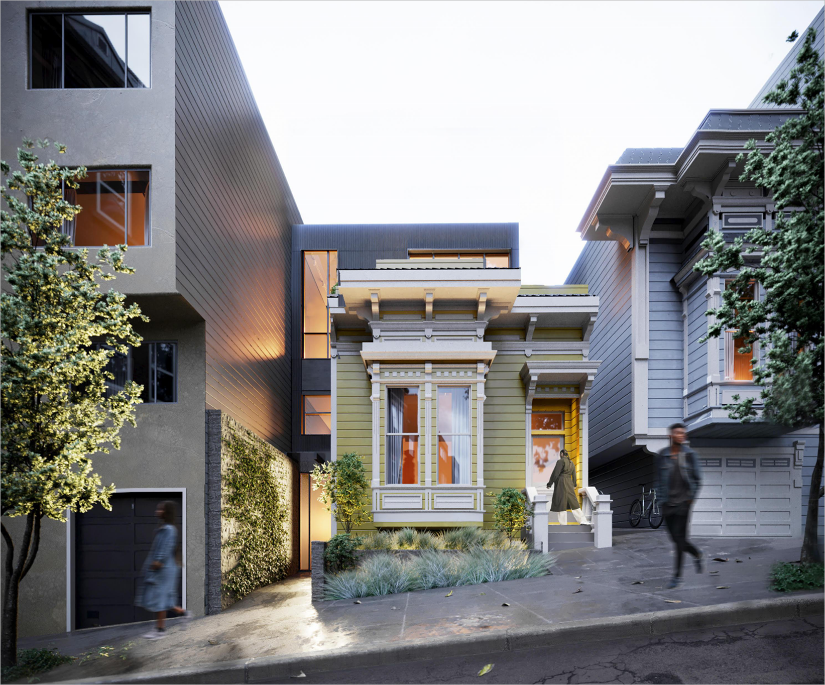 Ellis Street - Historic Feasibility & Sight Analysis. A modern urban street scene with a row of houses.