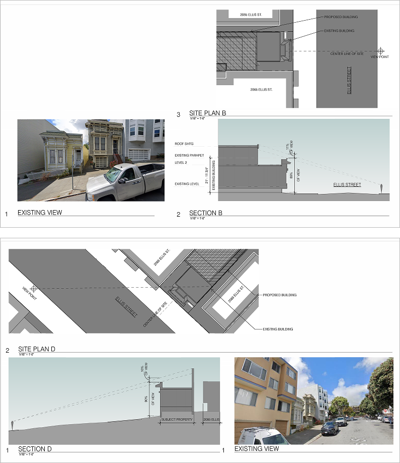 Ellis Street, San Francisco - Historic Feasibility & Sight Analysis. Architectural site plans and elevations for a proposed building on Ellis Street