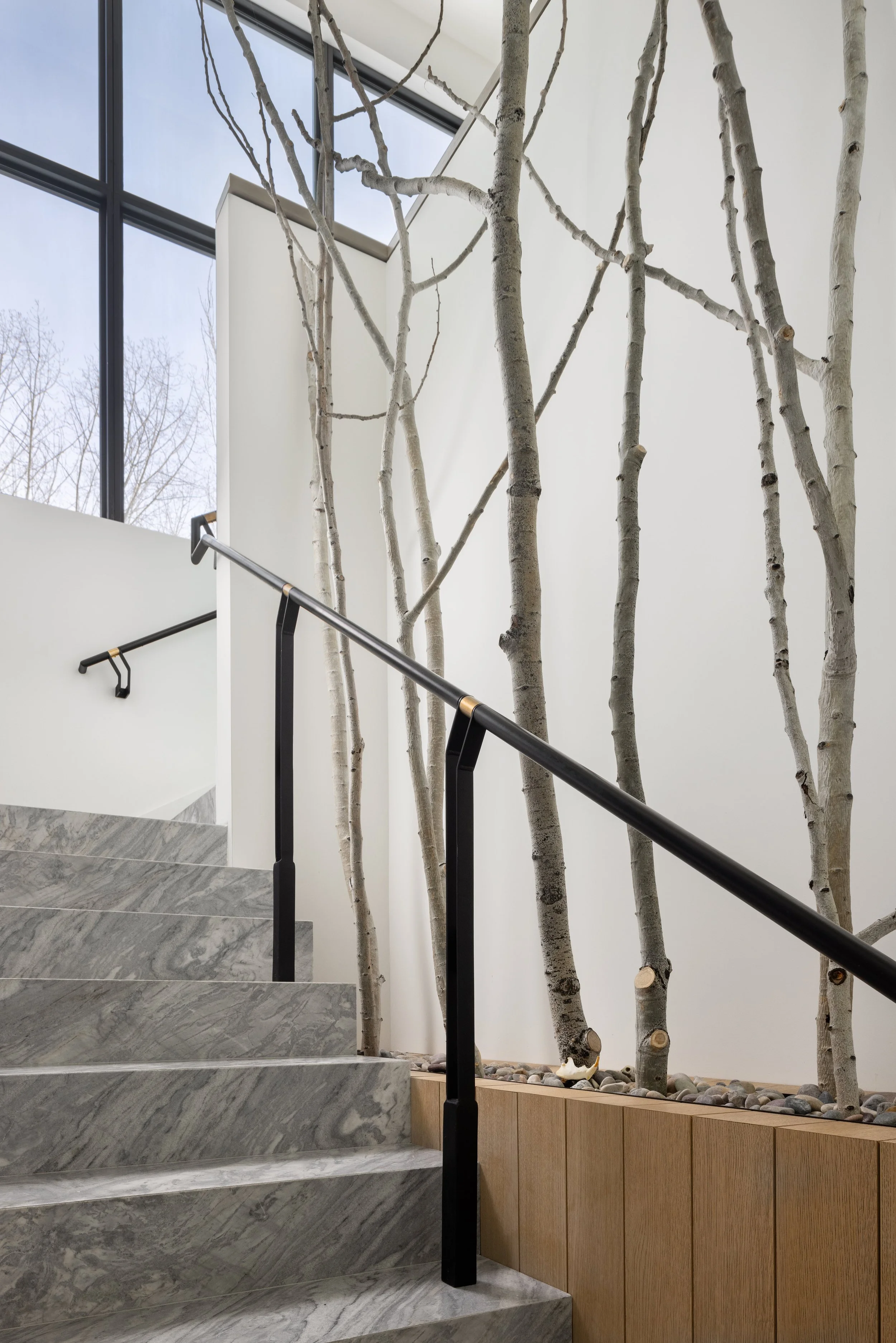 Office at Snow King in Jackson, Wyoming. Indoor staircase with marble steps.