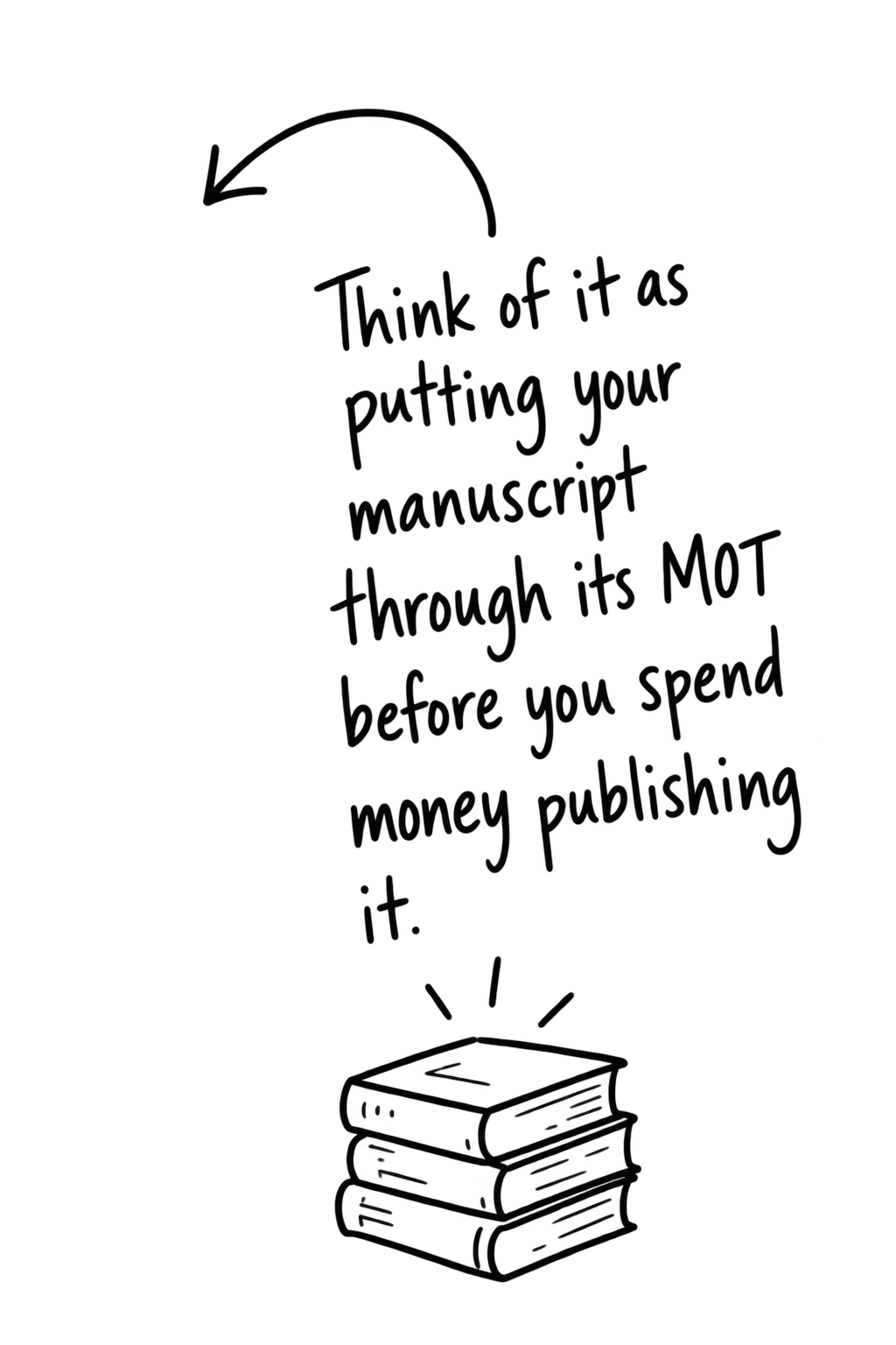 Hand-drawn Manuscript MOT illustration for proofreading and editing services