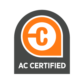 AC Certified badge with black, white, orange, and gray colors