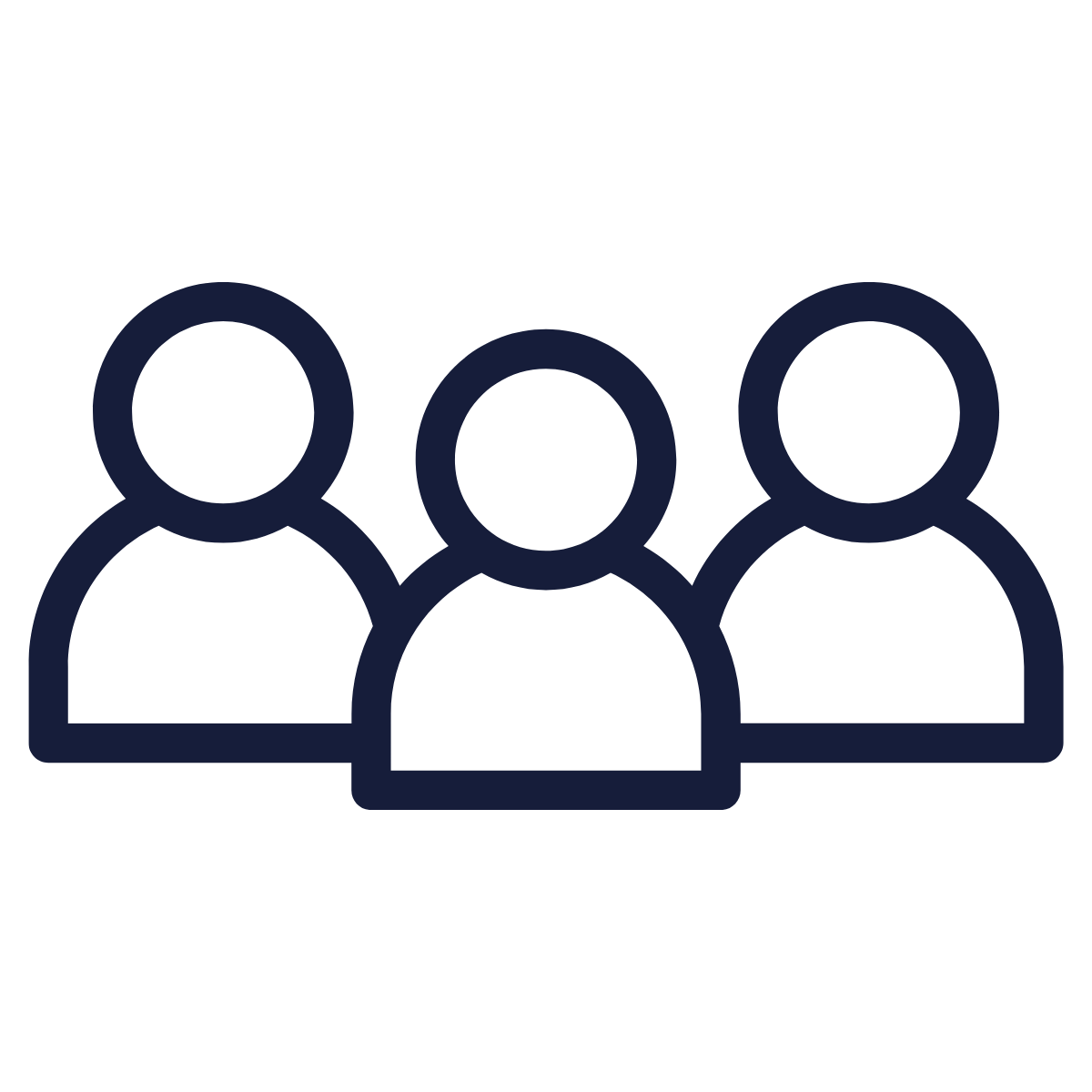 Simplified outline icon of three people standing side by side.