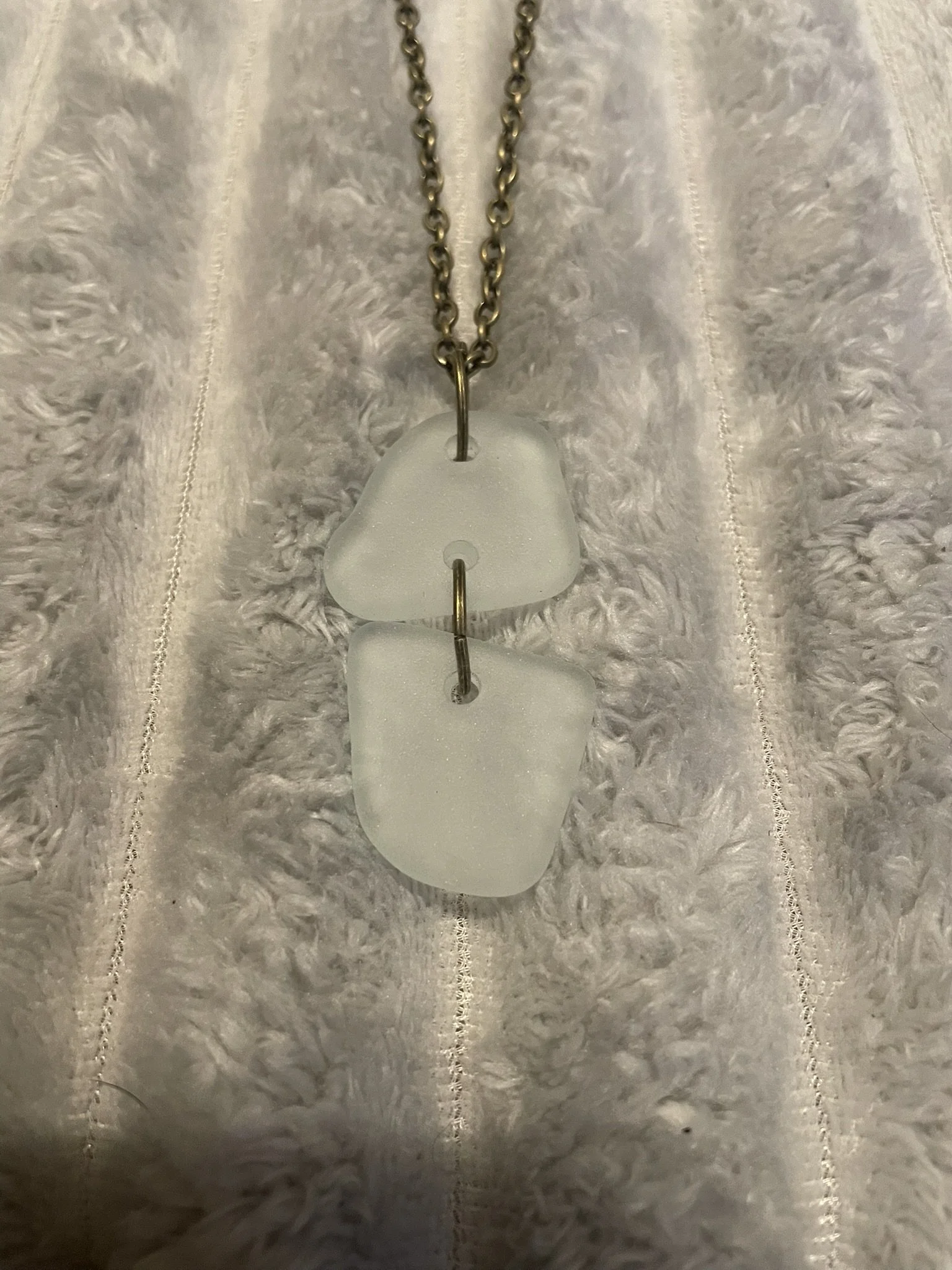 Necklace, Handcrafted, 2-Tier White Sea Glass Necklace