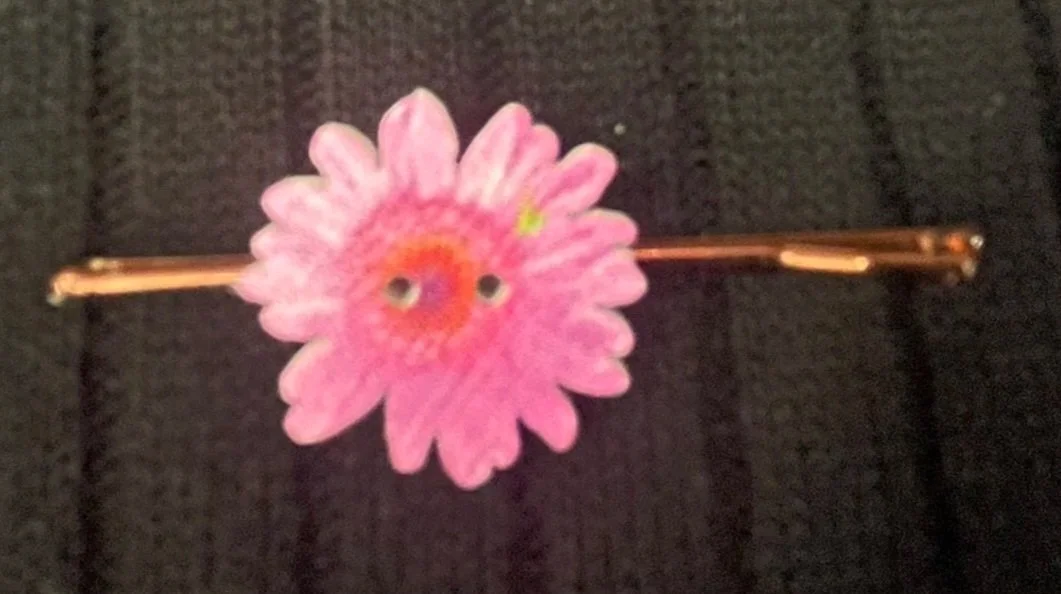 Bobby Pin, Dark Pink Flower Button