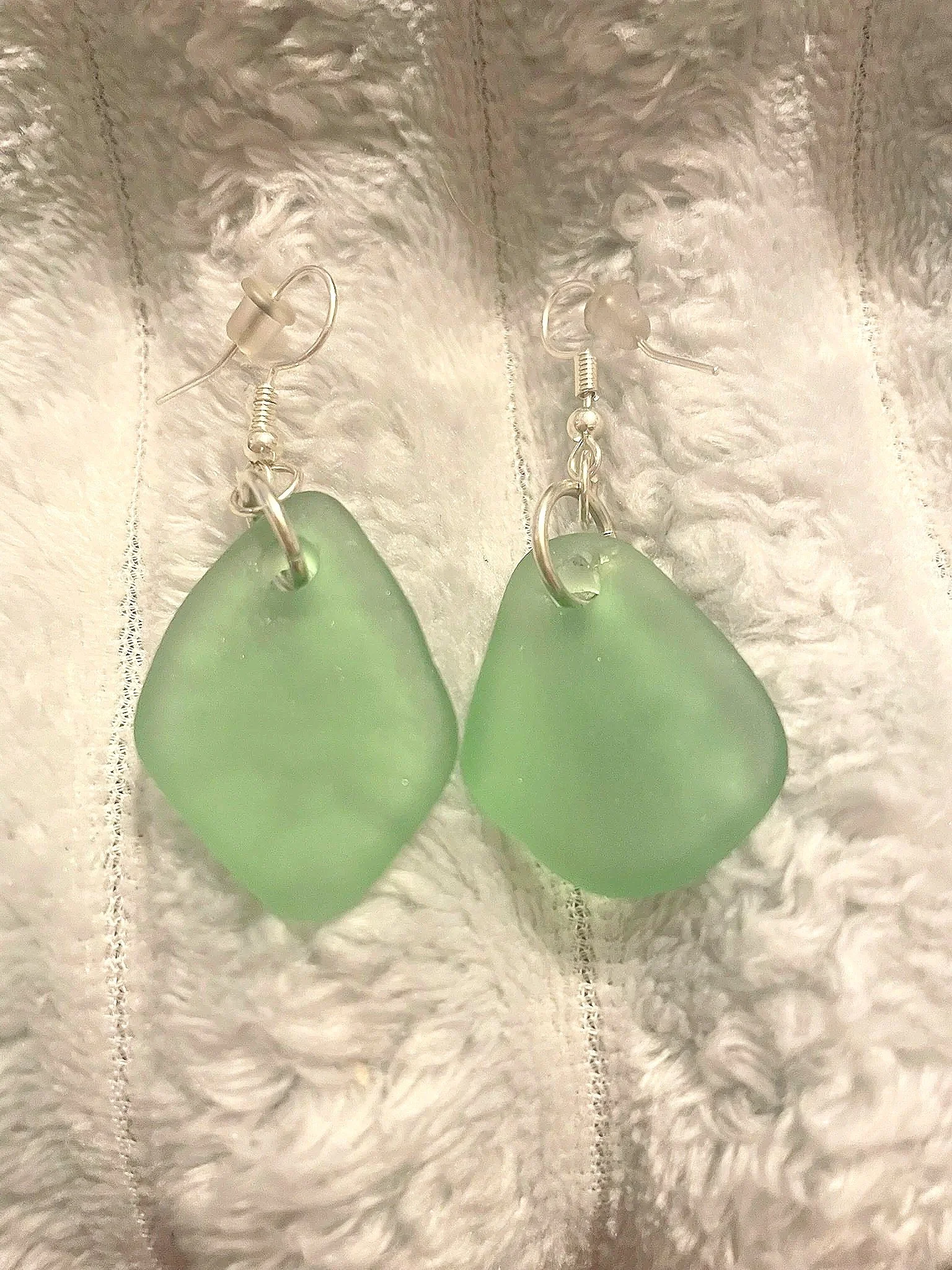 Earrings, Handcrafted, Green Sea Glass