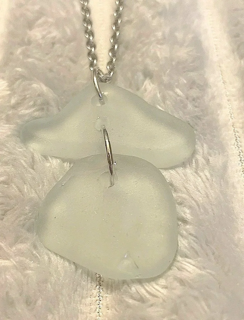 Necklace, Handcrafted, White Sea Glass Necklace with Silver Chain