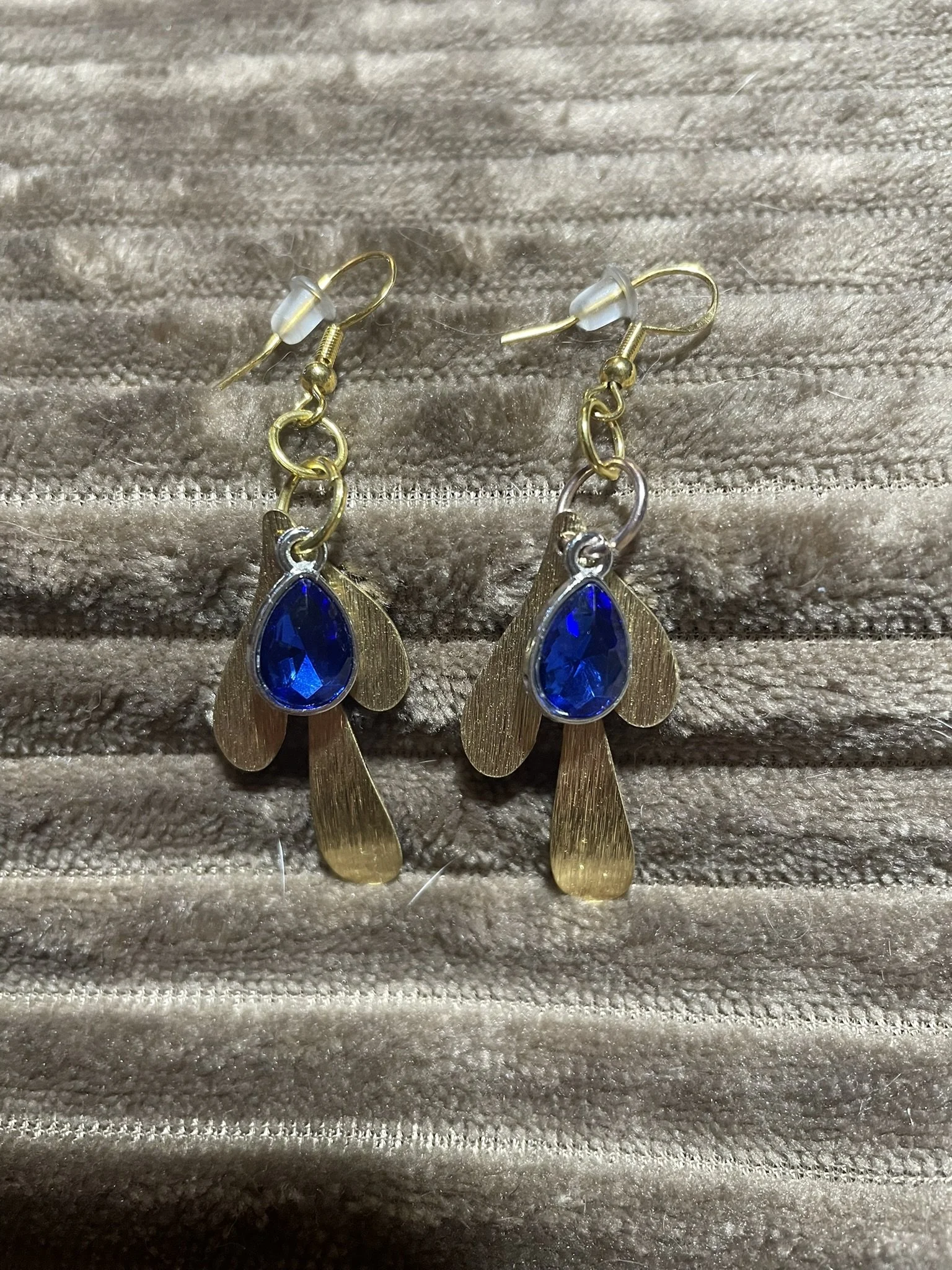 Earrings, Golden w/Blue Charms