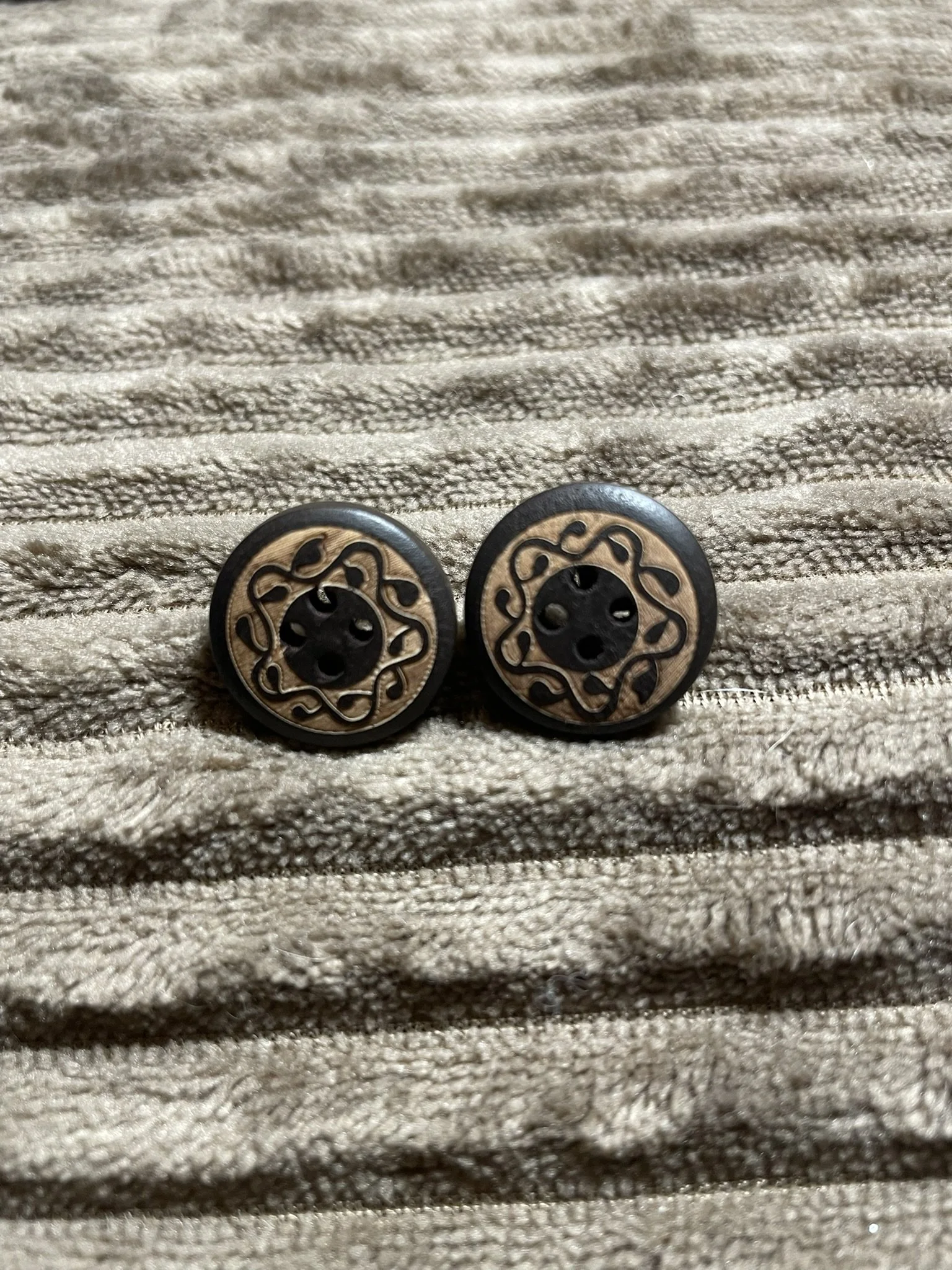 Earrings, Round Wooden Black/Brown Button Posts