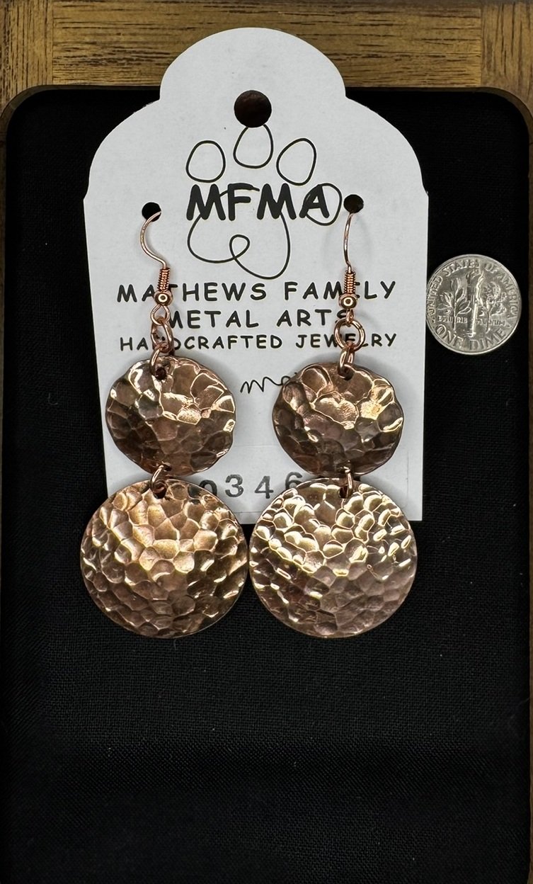 Copper Pounded Double Coin Earrings  - Handcrafted