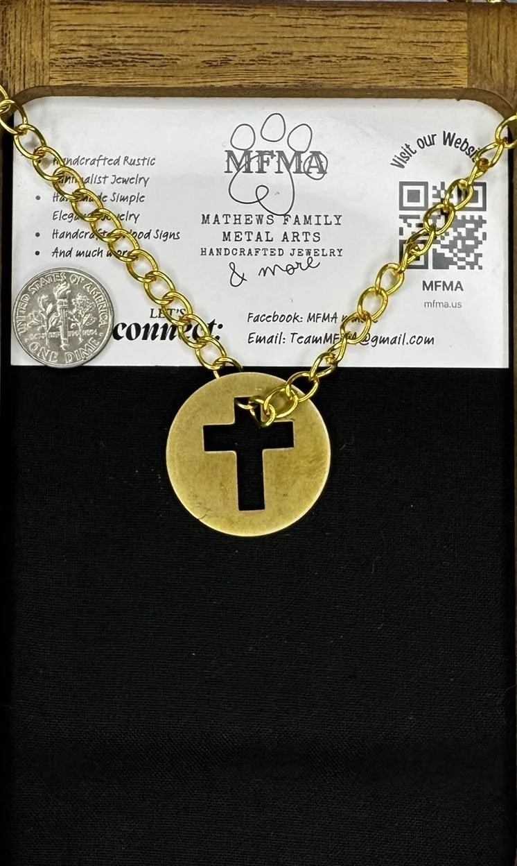 Brass Cross Coin Lg Necklace - Handcrafted